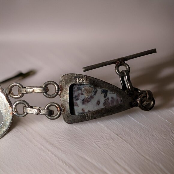 Uruguay Mined Moss Agate Vintage 925 7" Silver Bracelet - Picture 5 of 6